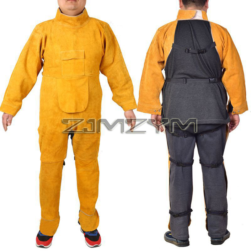 Leather Work Overalls - Cowhide Leather Welding Suit Work Clothes